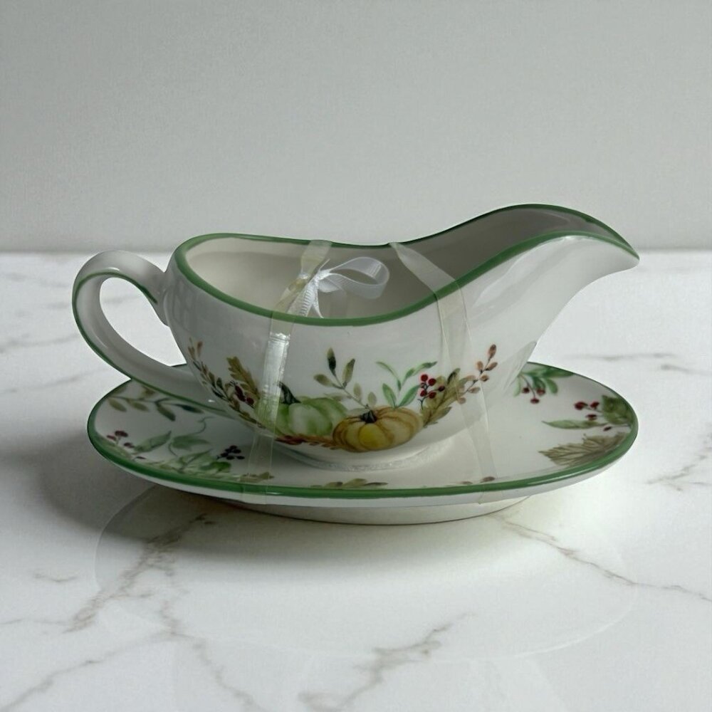 Potters Studio Gravy Boat & Underplate Ceramic Fall Thanksgiving Serveware New